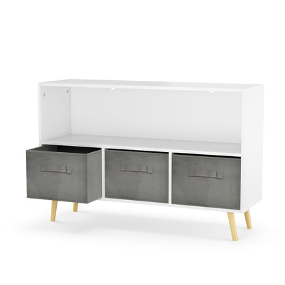 Kids bookcase with Collapsible Fabric Drawers - White+Gray