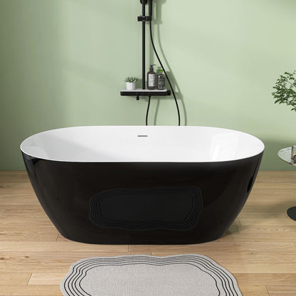 Nuvo 59" Acrylic Free Standing Oval Shape Soaking Tub - Gloss Black+White