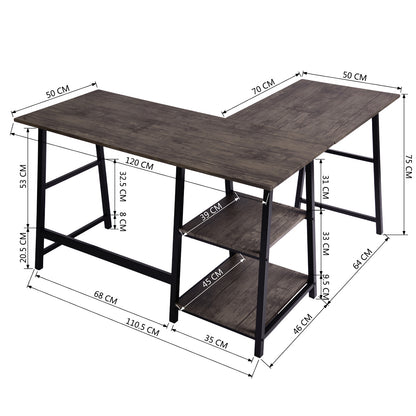 L-Shaped Corner Computer Desk with Open Shelves