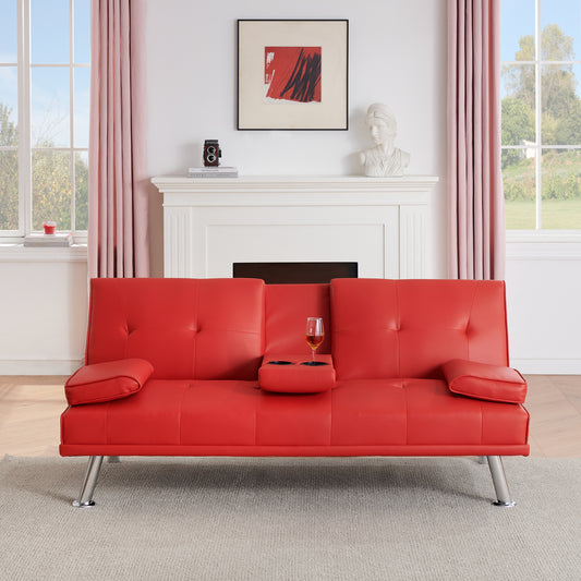 Neza Convertible Faux Leather Sofa Bed  - Red