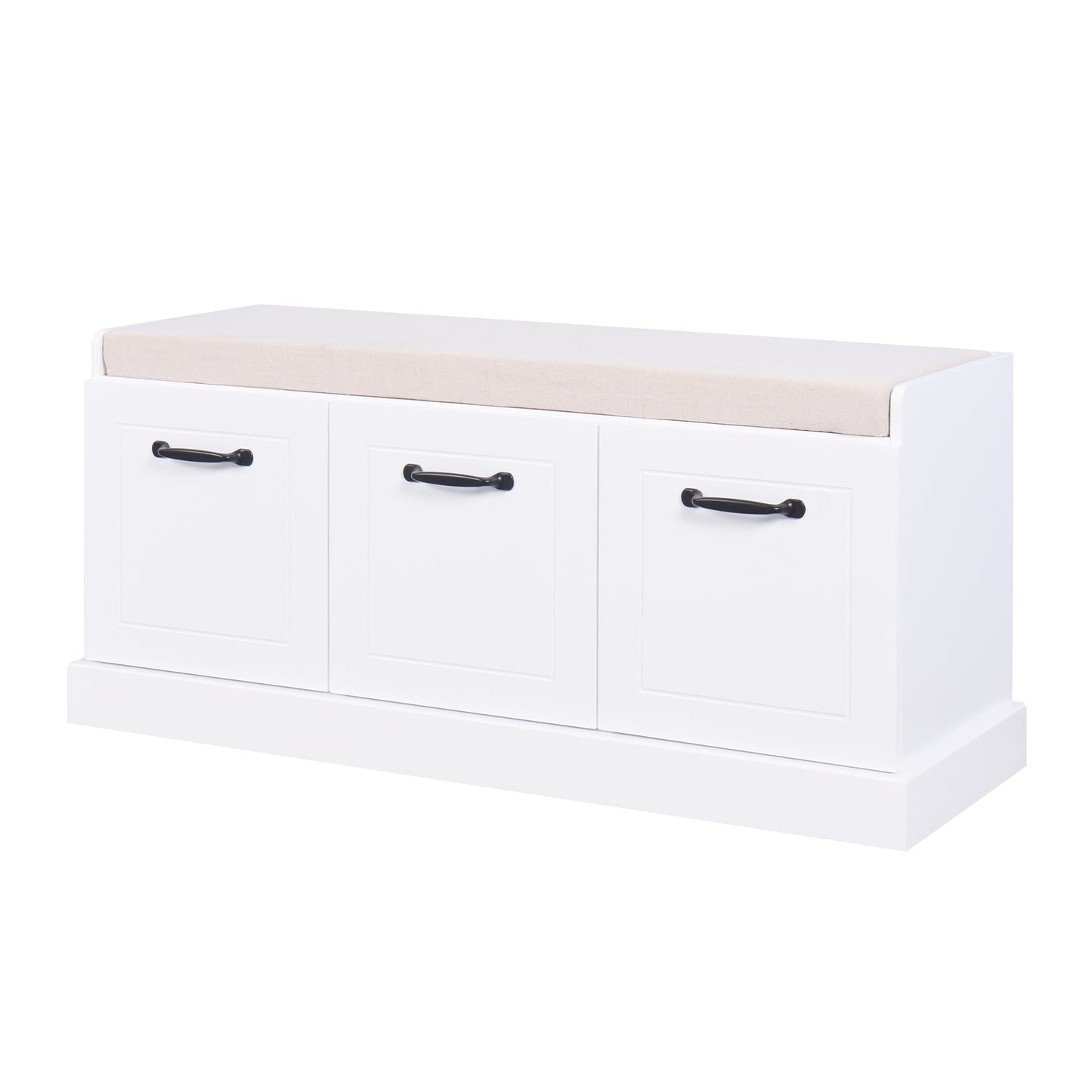 Wooden Shoe Storage Bench with White Cushion