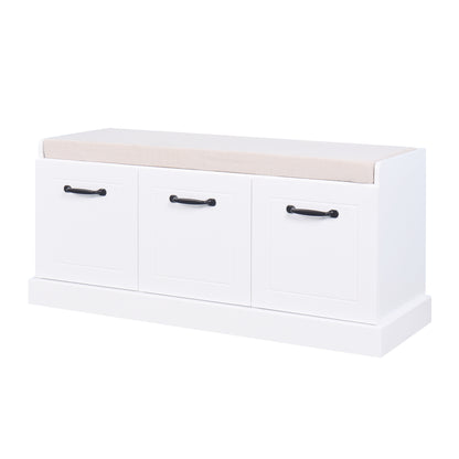 Wooden Shoe Storage Bench with White Cushion