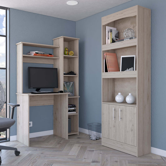 Detroit 2 Piece Office Set, Dozza Bookcase + Aramis Desk - Light Gray