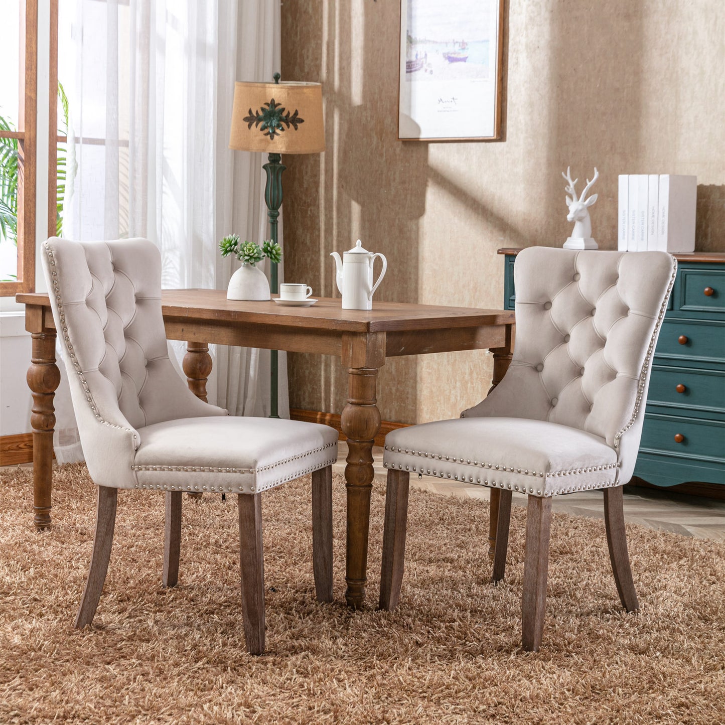 Nikki Velvet Dining Chair (Set of 2) - Beige