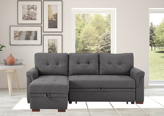 Hunter Linen Reversible Sleeper Sectional Sofa with Storage Chaise - Dark Gray