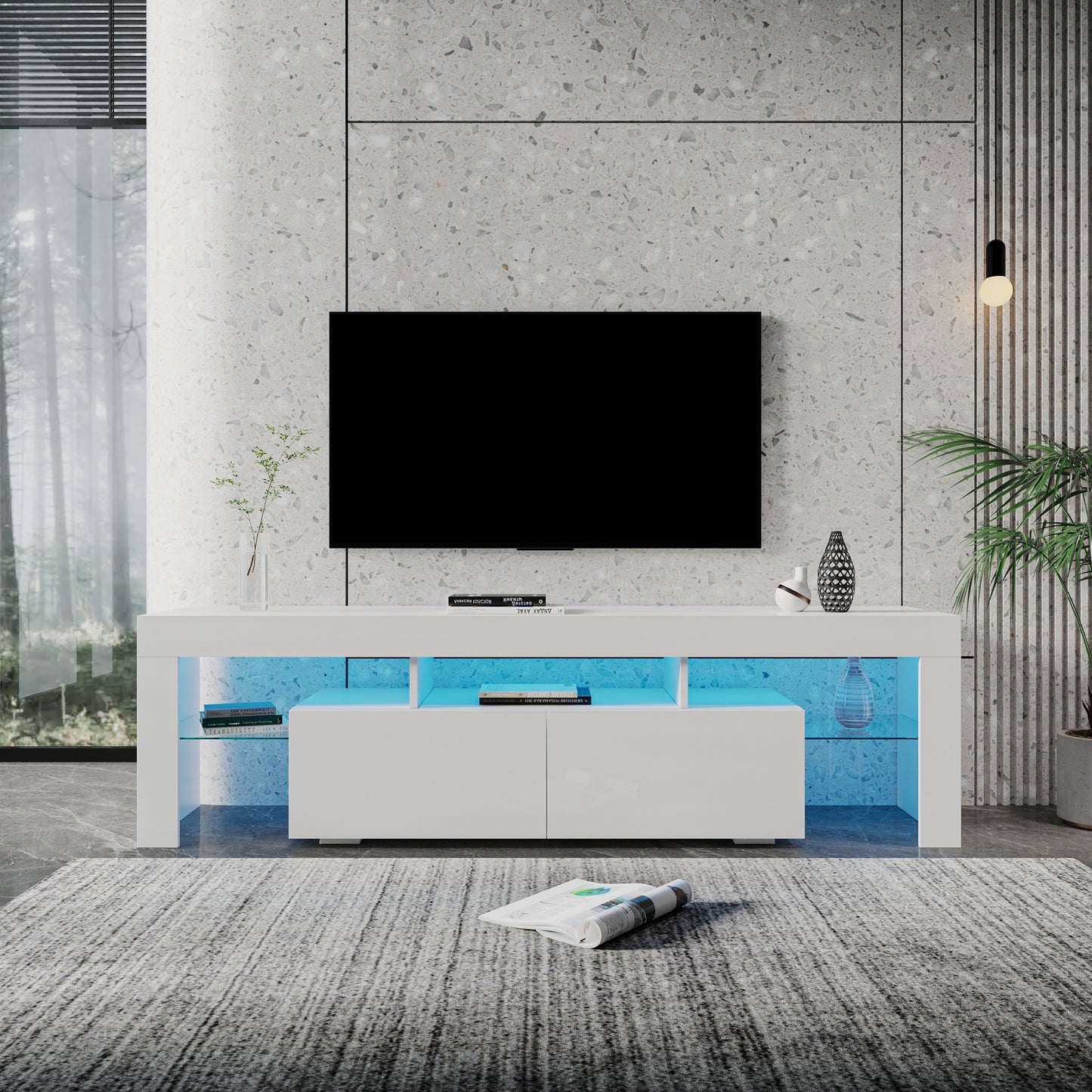 Nate Gloss TV Stand with LED Lights for 80 inch TV - White