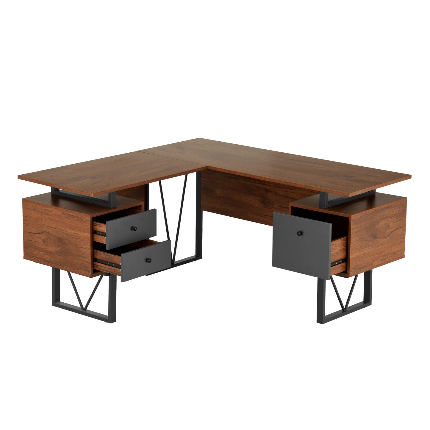 Tech Max Reversible L-Shape Workstation with Storage - Walnut