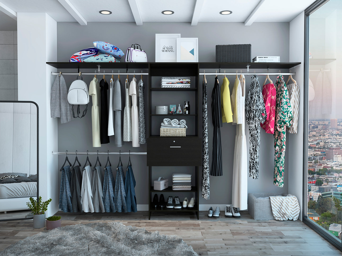 Bergen 1-Drawer 4-Shelf Closet System Dark Walnut