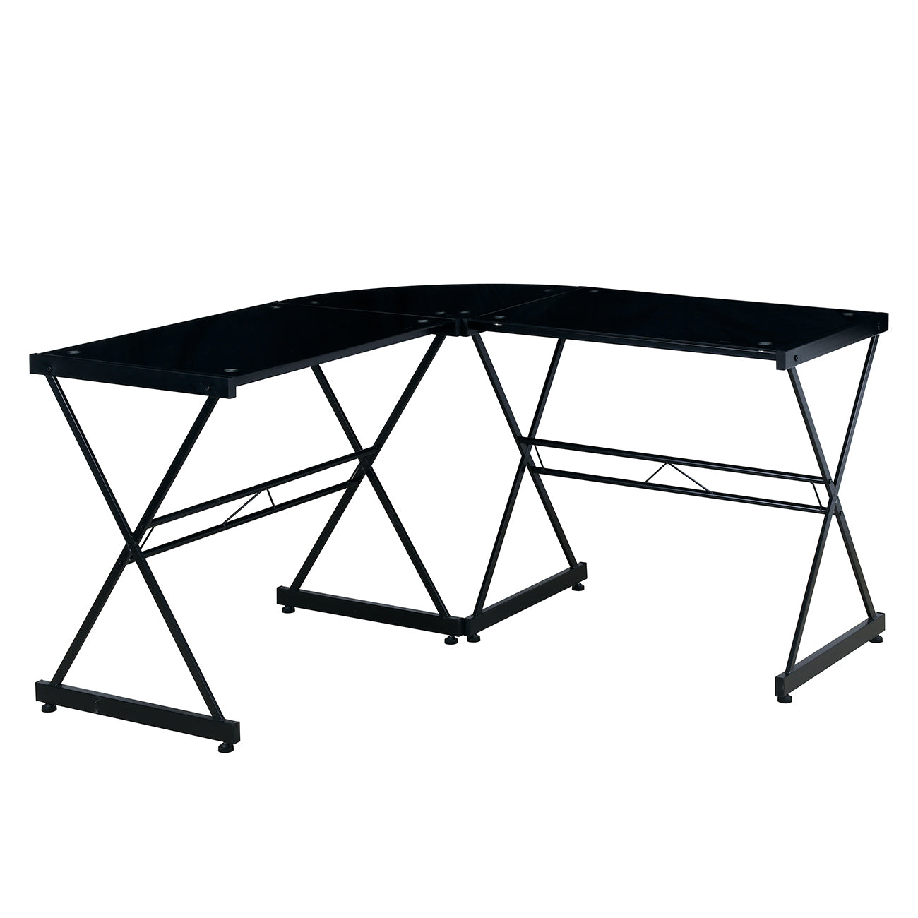 Go Green Woods L-Shaped Glass Computer Desk - Black