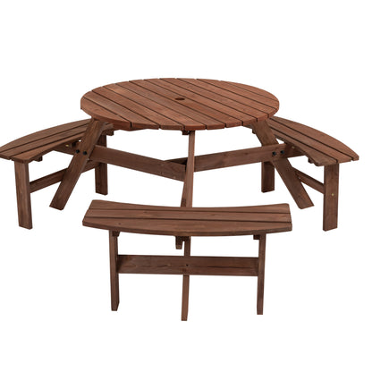 Nix 6-Person Circular Outdoor Wooden Picnic Table - Brown