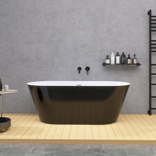 Madison 55" Minimalist  Acrylic Freestanding Soaking Bathtub  -  Gloss Black