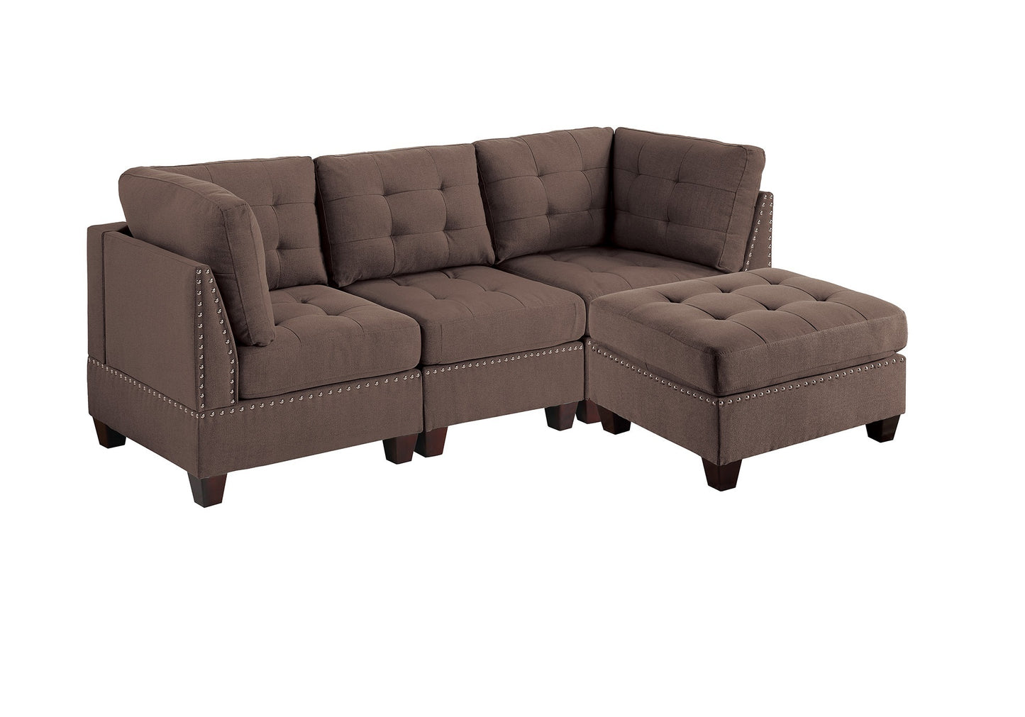 Eleni Modular Sectional 4pc Set 2x Corner Wedge 1x Armless Chair and 1x Ottoman - Coffee