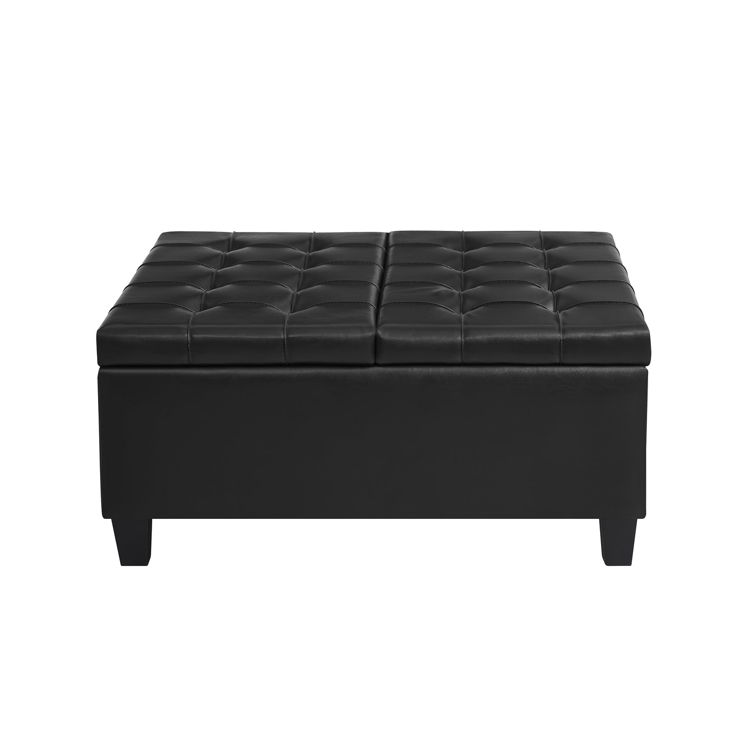 Square Faux Leather Storage Ottoman - Black