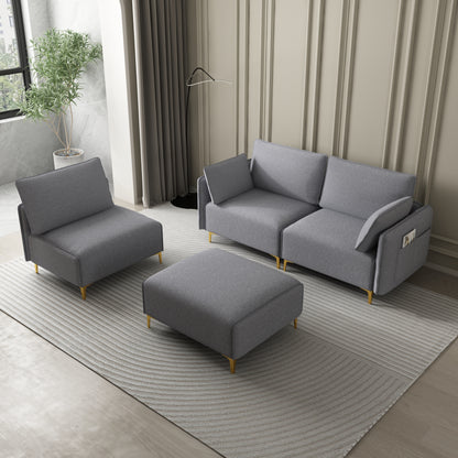 Elevate USB Grey Fabric L-Shaped Sectional Sofa