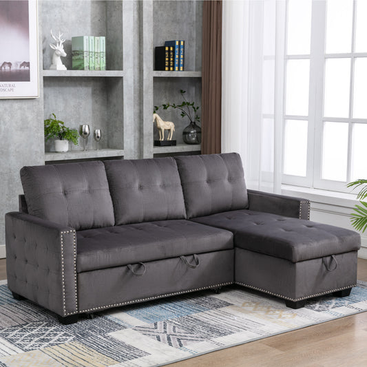 Eki Reversible Sectional Storage Sleeper Sofa Bed - Dark Grey