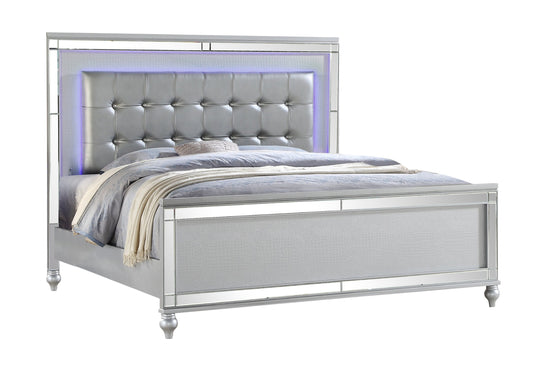 Atlas Sterling King Size Upholstered LED Bed - Silver