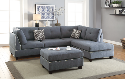 Aya 3 Pcs Sectional Sofa Set - Blue Gray