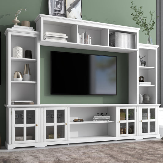 Tio Entertainment Wall Unit TV Stand with Tempered Glas - White