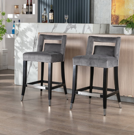 Xavier Suede Velvet Counter Height Stools - Grey Set of 2