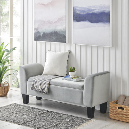 Mila Velvet Ottoman Bench with Storage - Gray