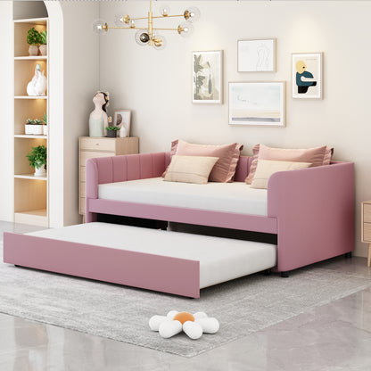 Tano Twin Size Upholstered Daybed with Trundle - Pink