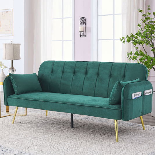Mika Convertible Velvet Sofa Bed - Green