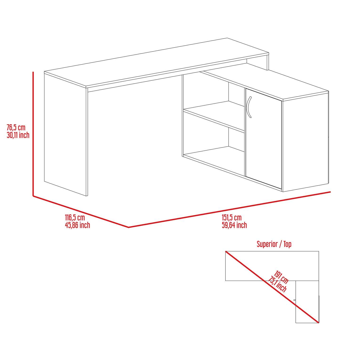 Ridley 2-Shelf L-Shaped Writing Desk -  Light Gray