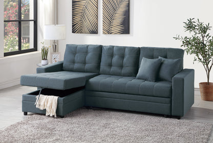 Amir Convertible Sectional Pull Out Bed Sofa Chaise Reversible Storage Chaise - Blue Grey