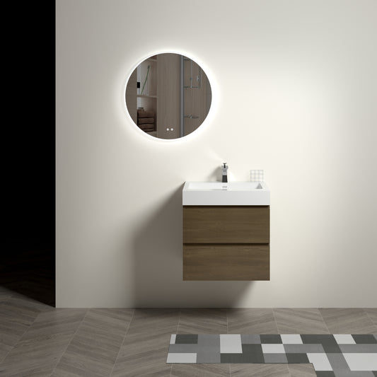 Bathroom Floating Vanity with Sink - Dark Oak