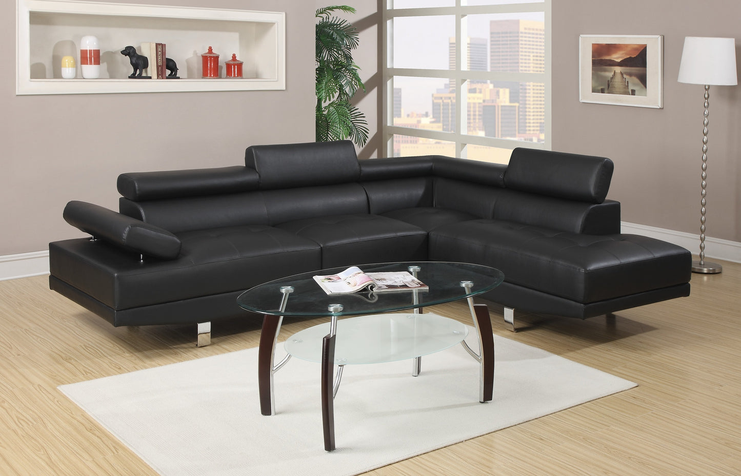 Akira Sectional Sofa Adjustable Headrest - Black