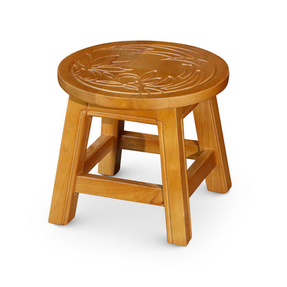 Flora Carved Wooden Step Stool - Natural