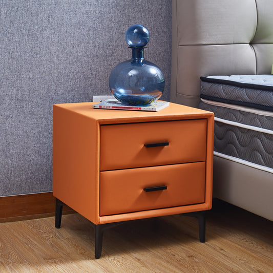 Meu Modern Nightstand with 2 Drawers - Orange