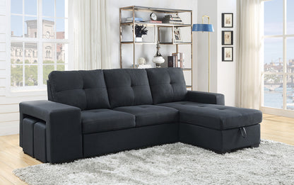 Lucas Linen Sleeper Sectional Sofa with Reversible Storage Chaise - Dark Gray