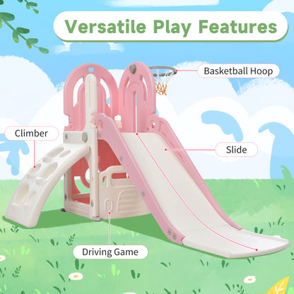 Kids Playground Climber Freestanding Slide Playset - Pink