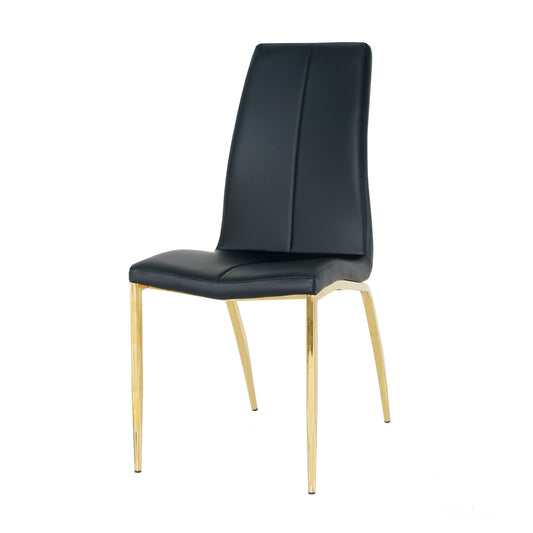 Shona Pu Dining Chairs with Gold Metal Leg (Set of 4) - Black