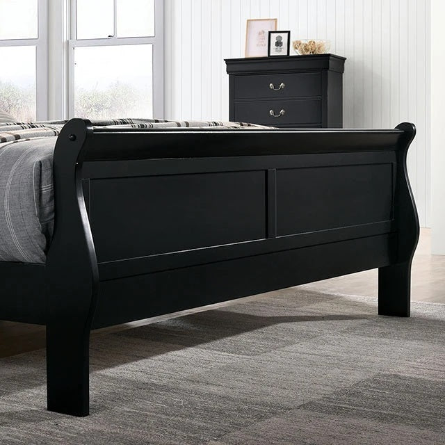 Louis Philippe Solid Wood Queen Size Bed - Black