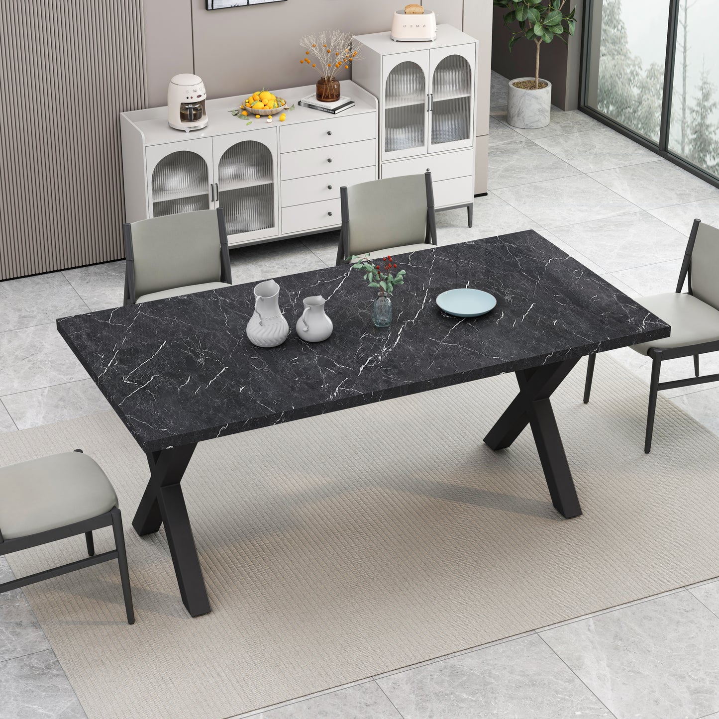 Elegant Marble Square Dining Table