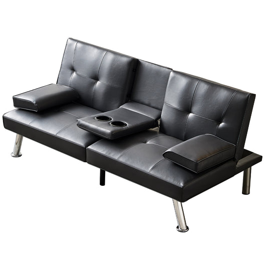 Jax Convertible Faux Leather Sofa Bed  - Black