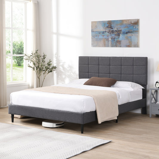 Elegant Queen Size Platform Bed Frame - Gray