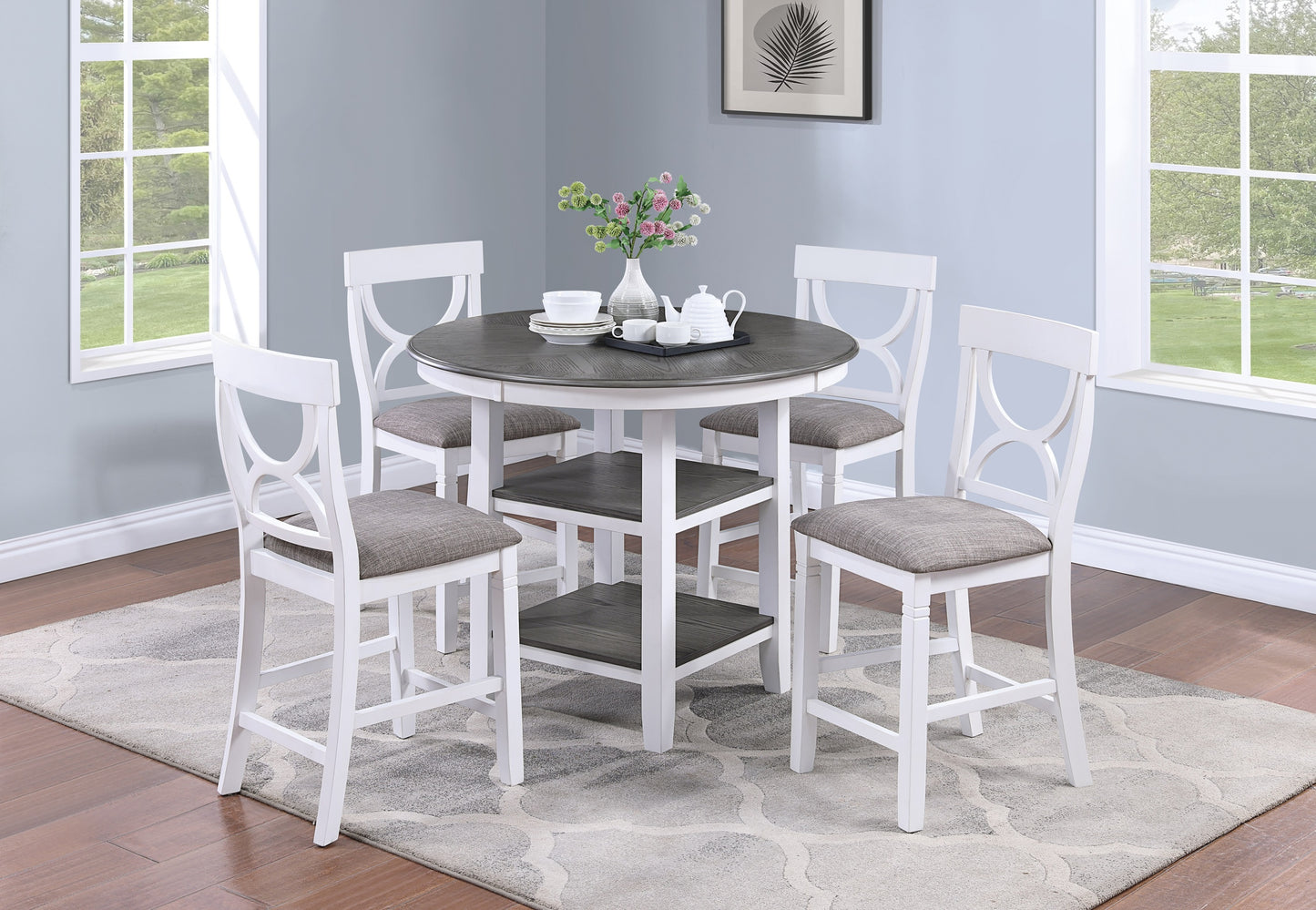 Umar 5pc Dining Counter Height Dining Set Table w  4x Chairs - White