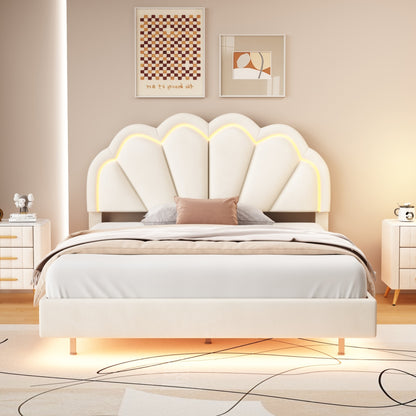 Atlantic Full Size Platform Bed Frame withe LED - Beige