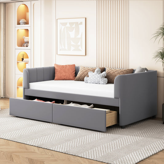 Tano Twin Size Upholstered Daybed with Drawers - Gray