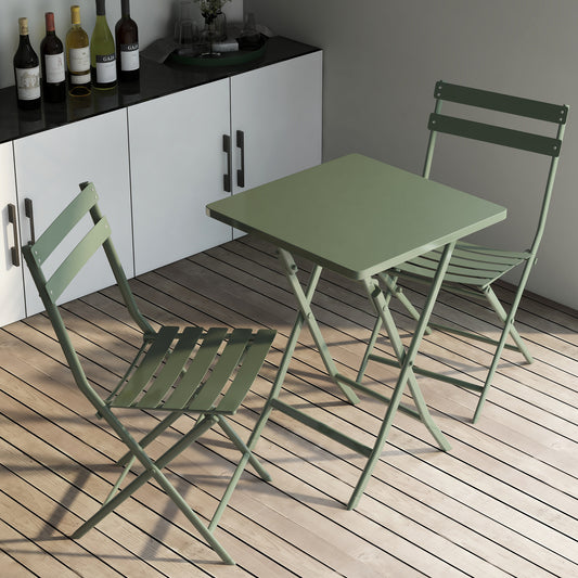 Davina 3 Pc Patio Bistro Set of Foldable SquareTable and Chairs - Dark Green