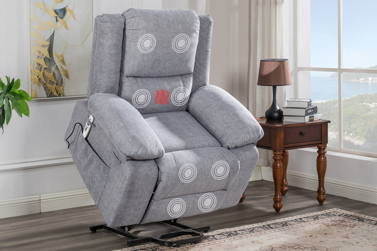 Solace Electric Power Recliner Chair with Massage and Heatin - Light Grey