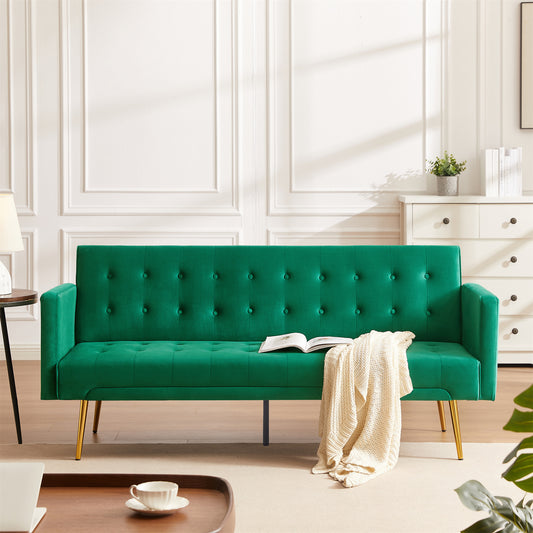 Pix Velvet Upholstered  Convertible Folding Futon Sofa Bed - Green