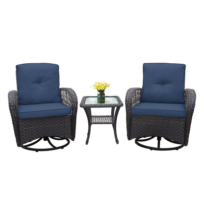 Thomson Outdoor Wicker Rocker Swivel  Patio Bistro Set - Blue