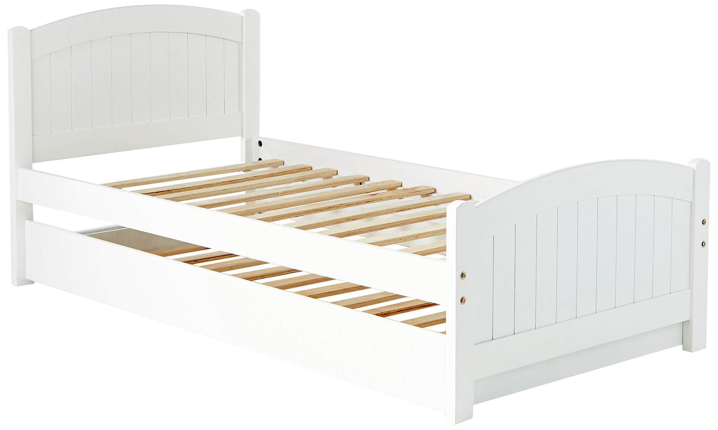 Bed With Trundle Slats For Kid - White