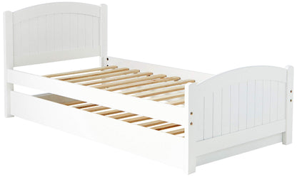 Bed With Trundle Slats For Kid - White