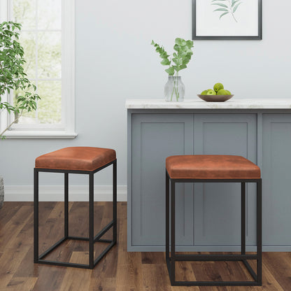 Riley Indoor Metal Faux Leather Bar Stools (Set of 2) - Brown