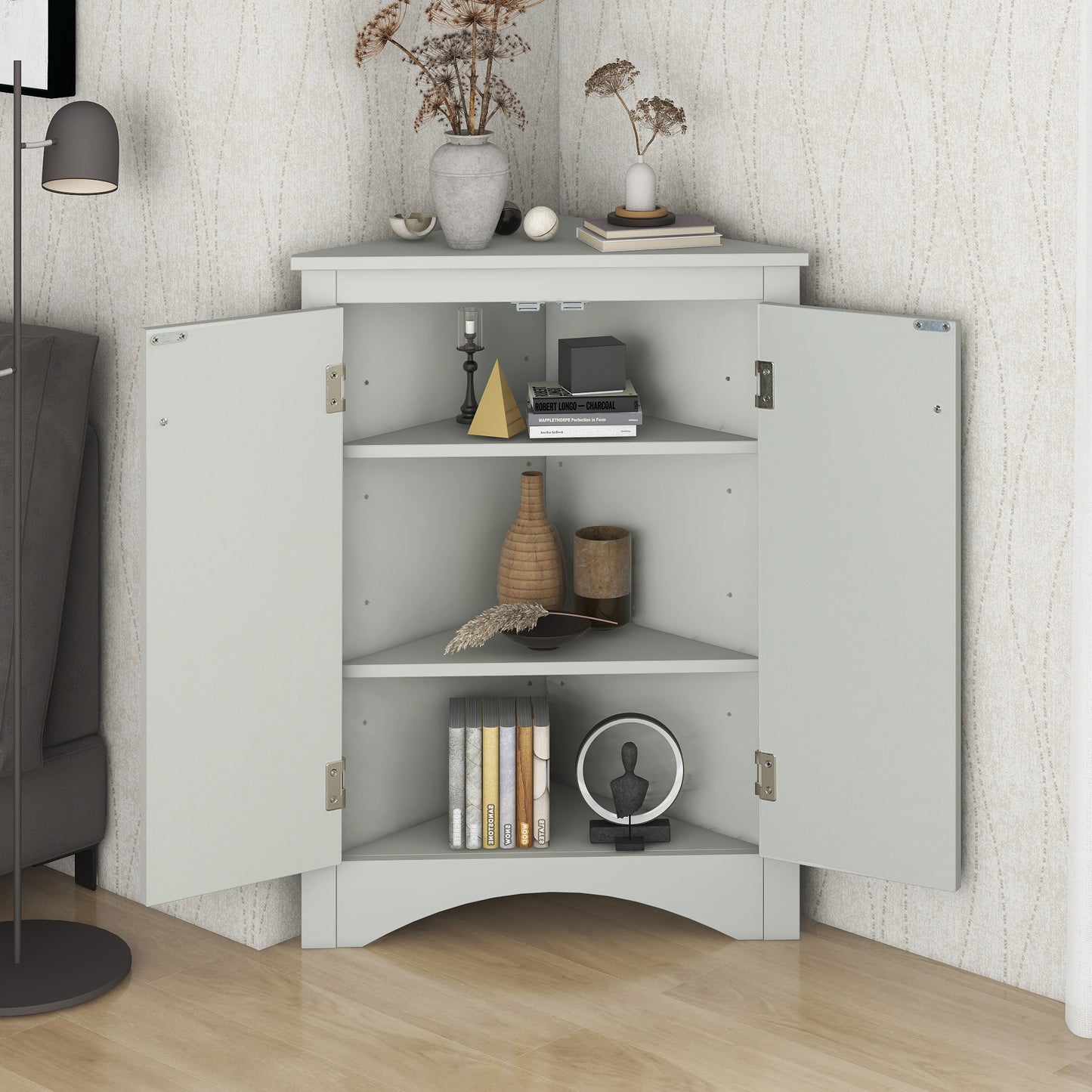 Modern Triangle Corner Cabinet -  Gray